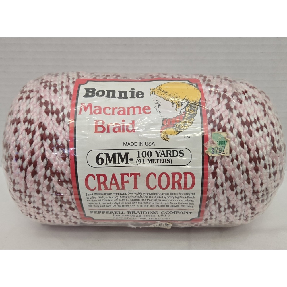 Bonnie Macrame Braid Craft Cord 6 mm 100 yards Pink Fantasy Weaving Pepperell